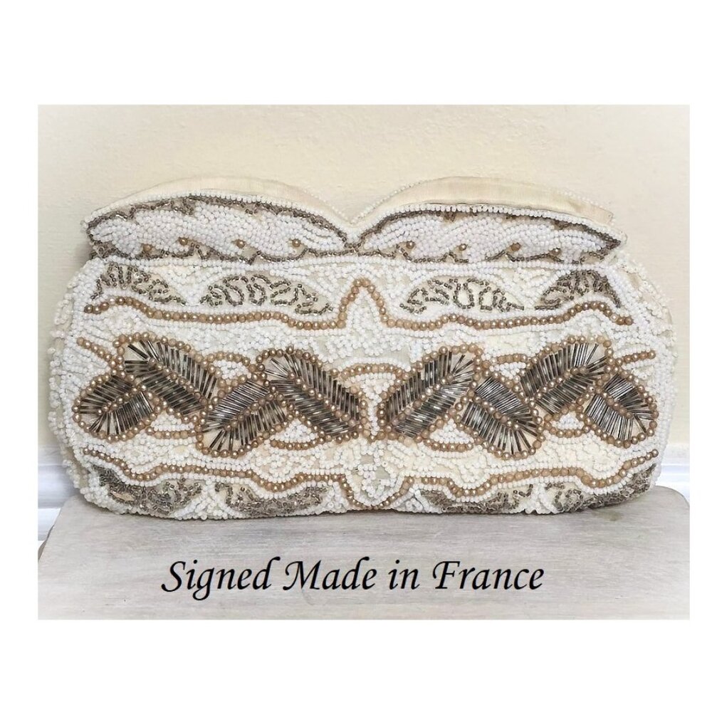 Beaded purse with belt loop, vintage beaded purse, made in France
